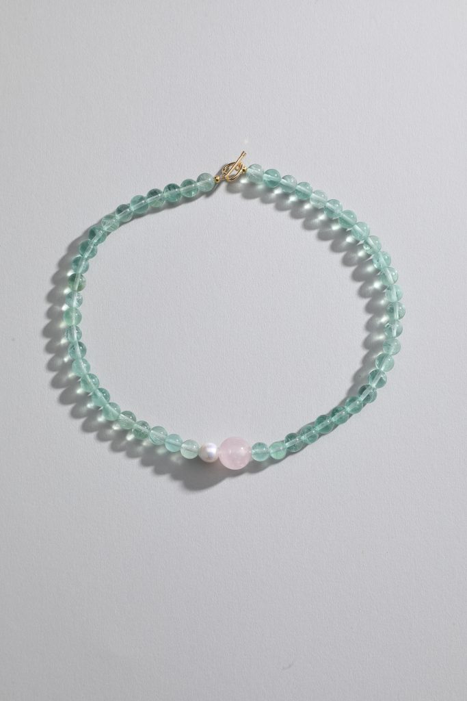 Green Pink Quartz Pearl Necklace