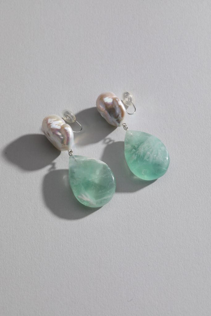 Mint Green Fluorite Pearl Earrings