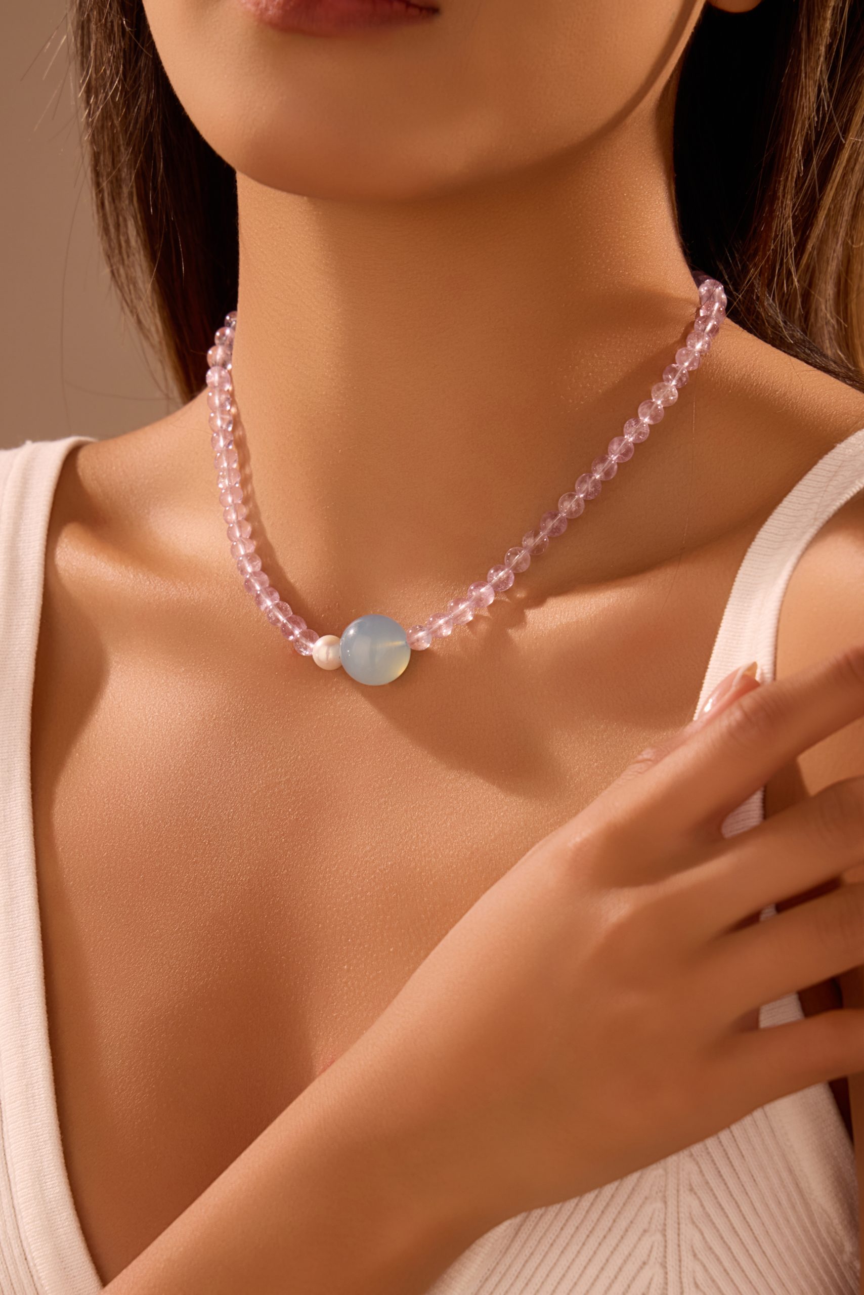 Amethyst Aquamarine Pearl Necklace