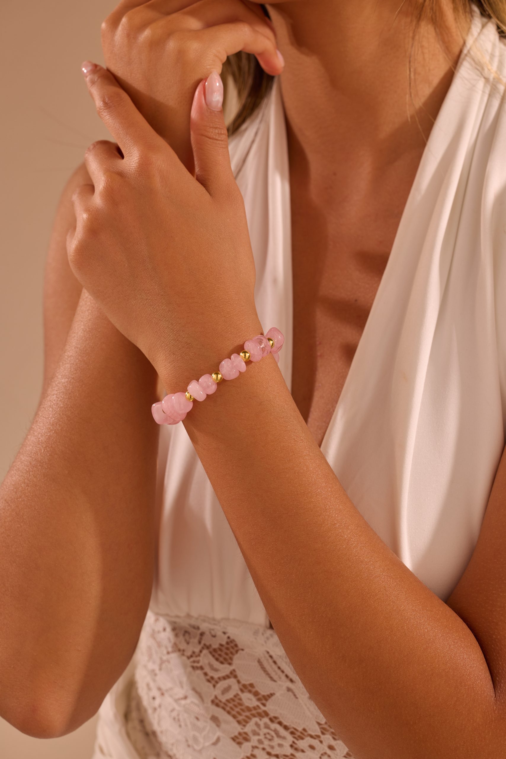 Rose Quartz Chip Beaded Bracelet
