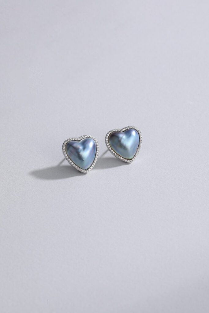 Pave‑Set Clear Quartz Halo Heart Saltwater Mabe Pearl Stud Earrings 20 Pave‑Set Clear Quartz Halo Heart Saltwater Mabe Pearl Stud Earrings