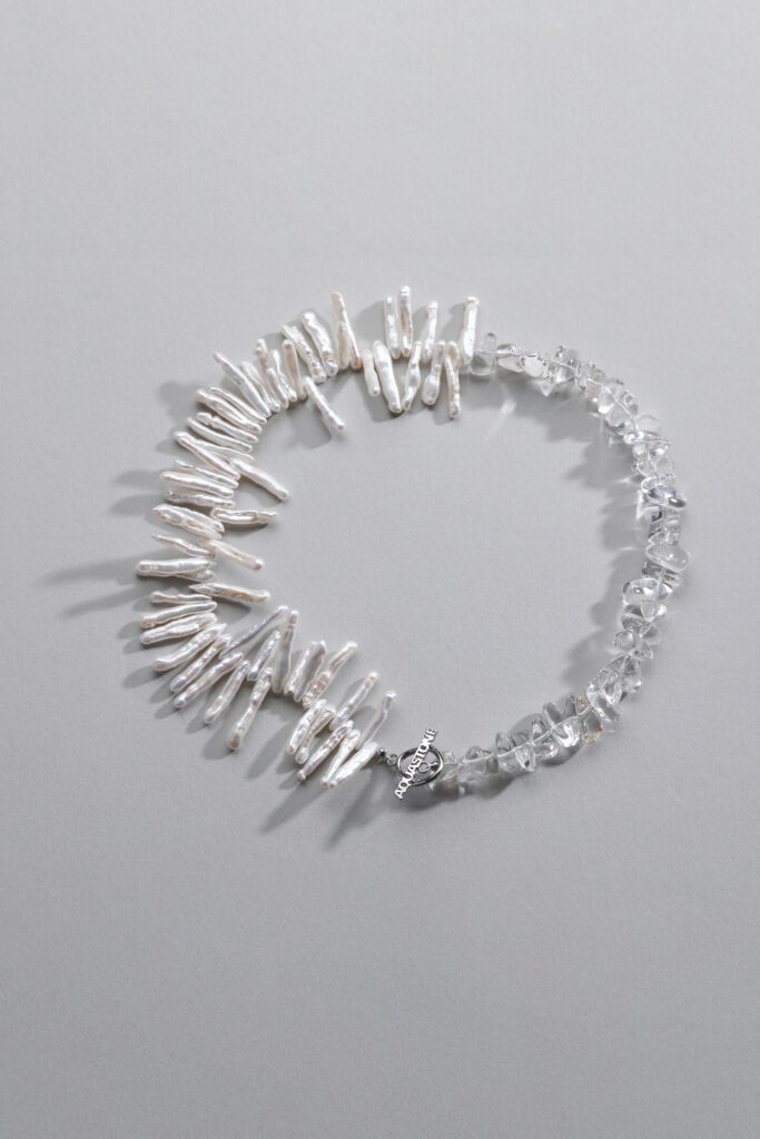 Dainty Asymmetrical Freshwater Pearl & Clear Quartz Statement Necklace