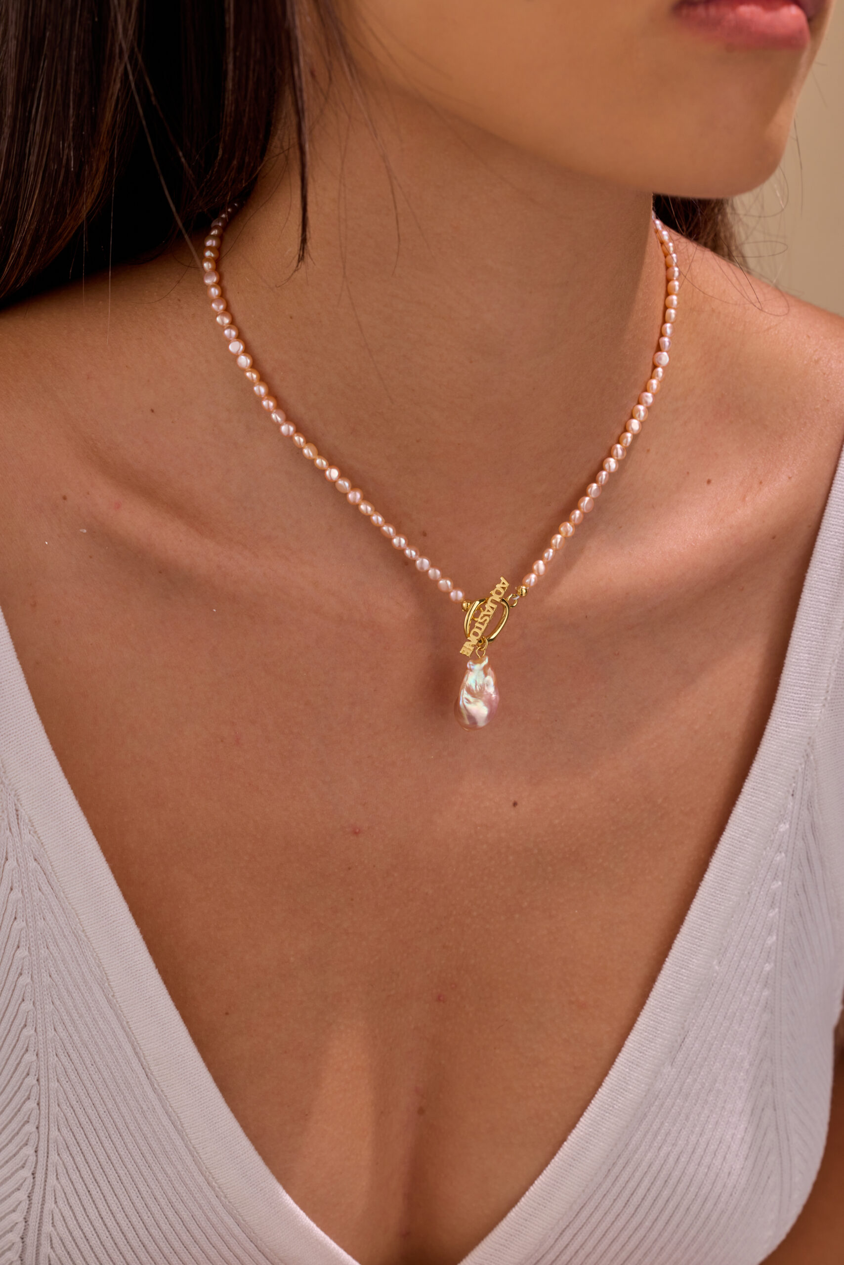 Peach Rice Freshwater Pearl Necklace