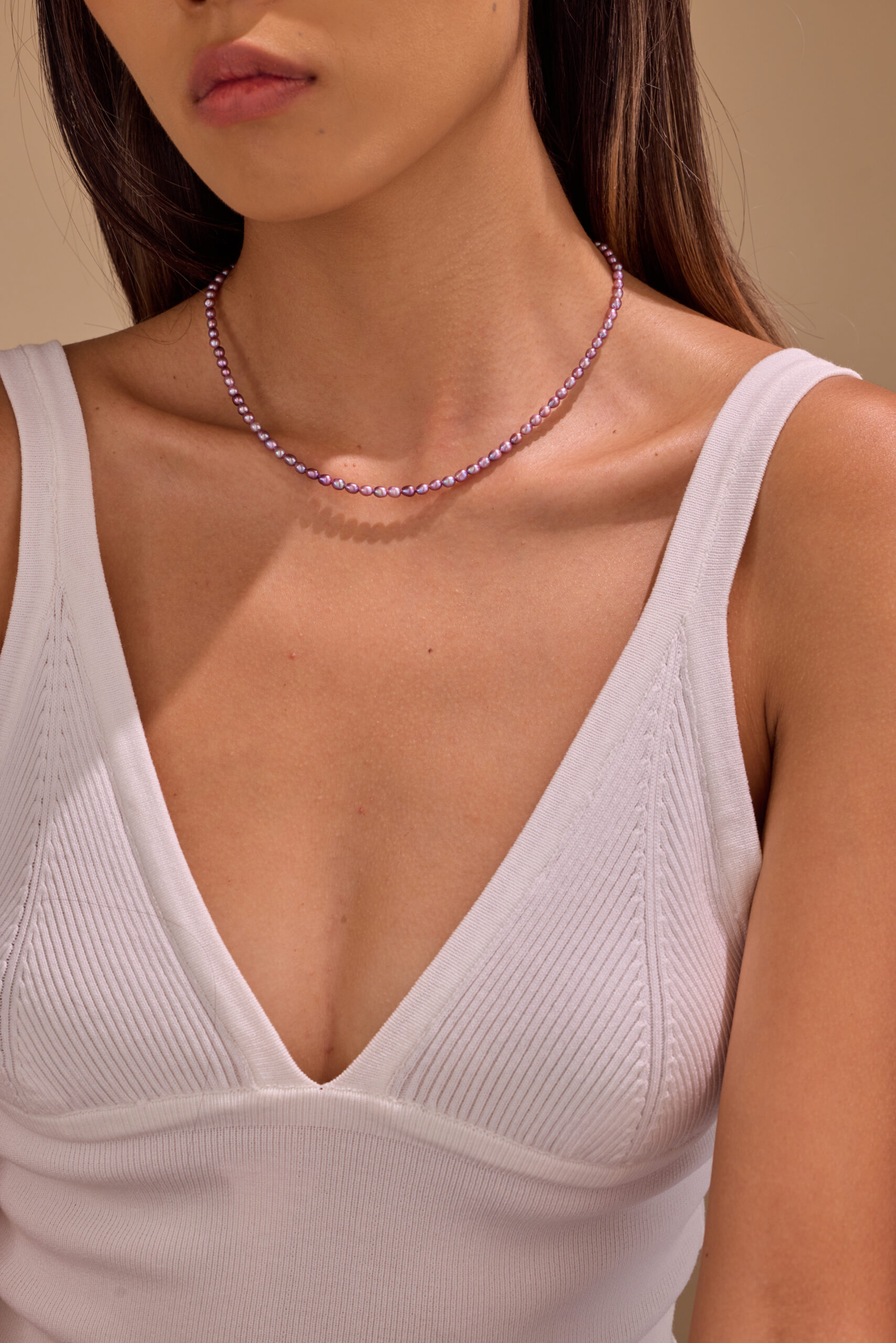 Lustrous Deep Purple Rice Freshwater Pearl Necklace