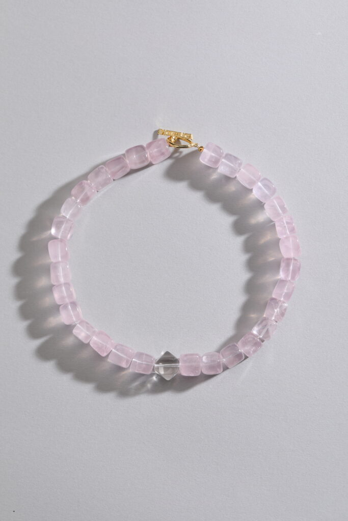 Rose Quartz Cube & Clear Quartz Diamond Cut Bead Necklace 6 Rose Quartz Cube & Clear Quartz Diamond Cut Bead Necklace